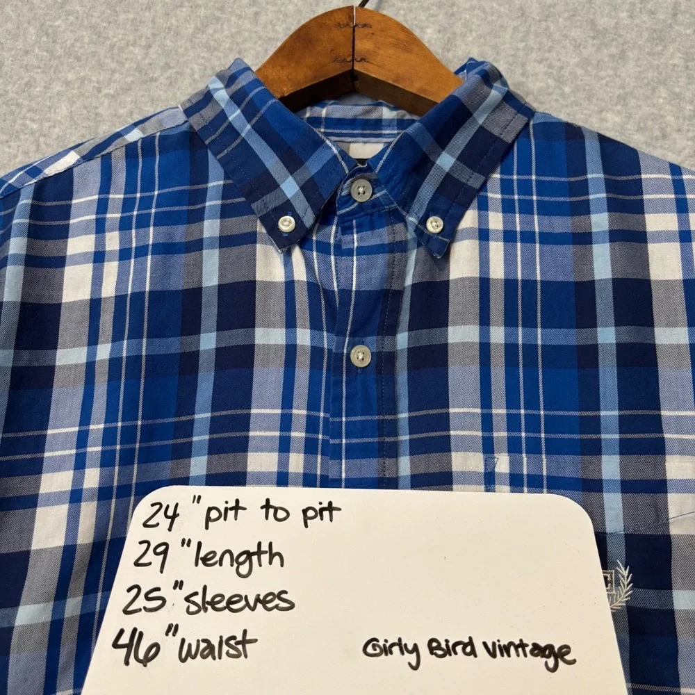 Chaps Mens Large‎ Button Down Shirt Long Sleeve Blue White Plaid Easy Care Twill